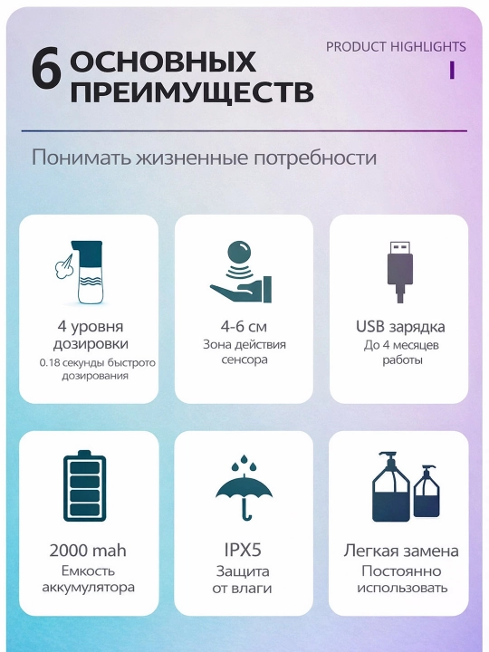 Sensorli sovun dozatori, suyuq sovun uchun avtomatik dispenser