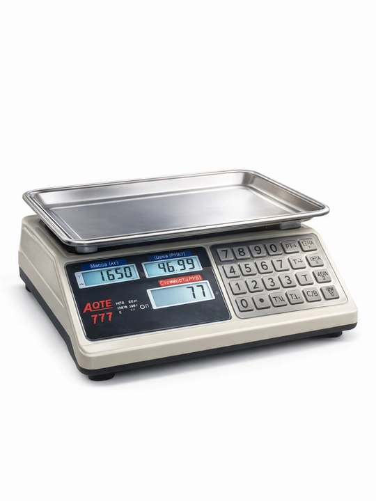 AQTE 777 elektron savdo tarozisi — 40 kg gacha, narxni hisoblash funksiyasiga ega