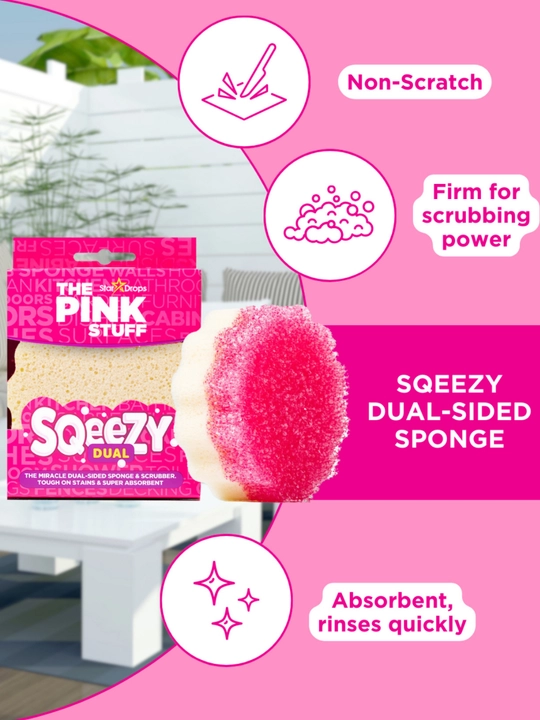 The Pink Stuff Sqeezy— ikki tomonlama tozalash gubkasi va skrabber, dog‘larga qarshi