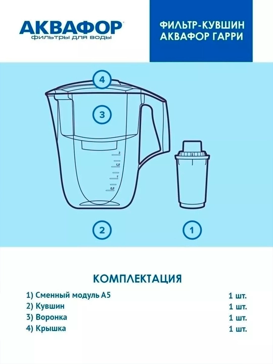 "Akvafor Garri" suv filtr ko‘zachasi, 3.9 litr, 2 ta A5 +1 moduli bilan