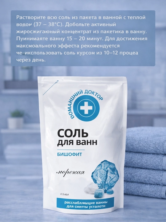 Соль для ванн Домашний Доктор, расслабление и увлажнение с морской солью, 500 мл