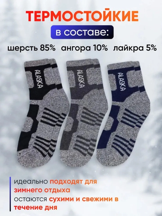 Носки "Alaska", мужские, утепленные,41-45 размер,2 пары