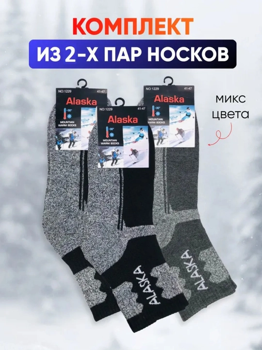 Носки "Alaska", мужские, утепленные,41-45 размер,2 пары