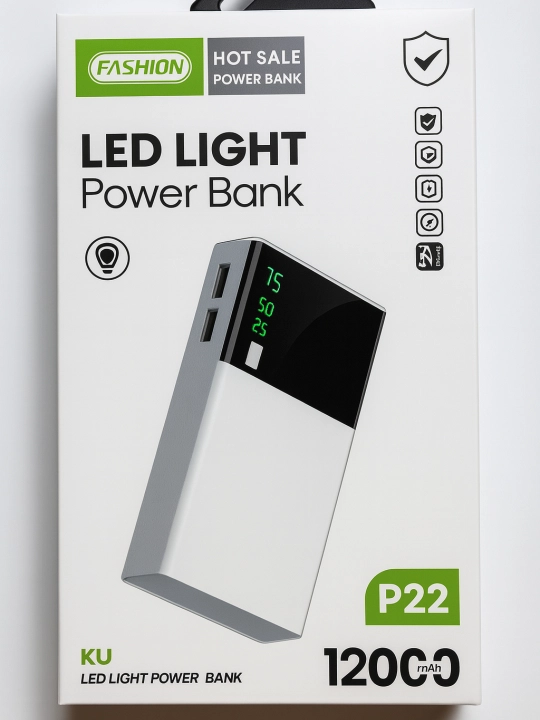 Power bank tashqi akkumulyator, ekranli 12000mah quvvat banki LCD/LED