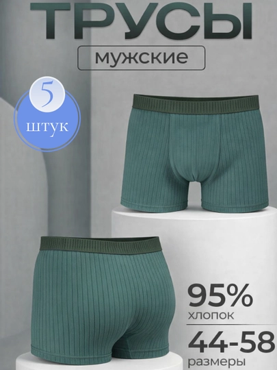 Мужские трусы-боксеры, комплект 5 штук, удобная посадка, для ежедневной носки — STILBOX-ERKETRUSI-ЗЕЛЕН-XXL