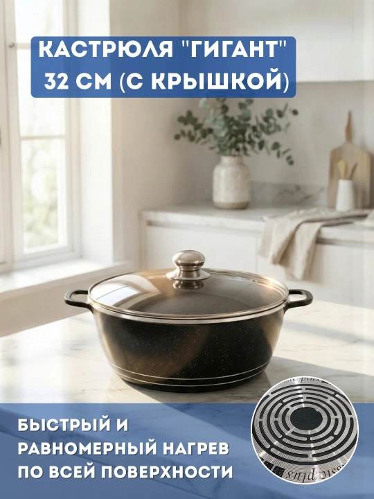 Набор кастрюль 10 предметов, гранитное покрытие, стеклянные крышки, 20-32 см