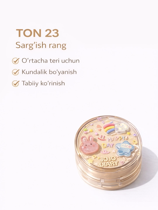 Kushon, tonal krem JOJO DIARY, yuzni tekislovchi, namlovchi