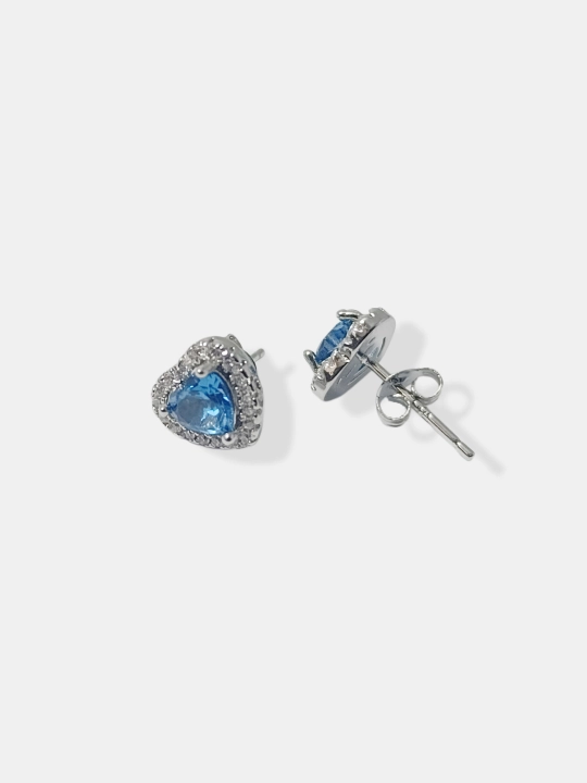 Серьги-гвоздики «Сердце» с цветным камнем Посеребяное