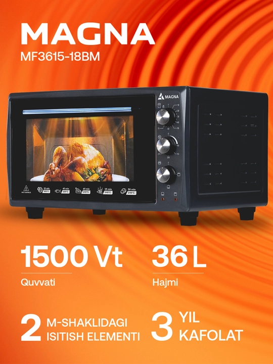 Mini pech MAGNA MF3615-18BM, hajmi 36 litr, quvvati 1500 Vt