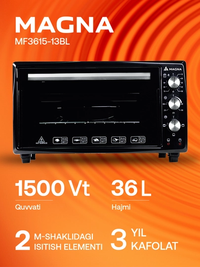 Мини печь MAGNA MF3615-13BL, объем 36 л, мощность 1500 Вт