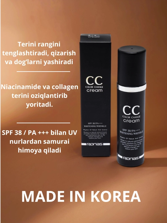 RONOS CC Cream Terini parvarish qiluvchi va rangini tekislaydigan ko‘p funksiyali CC krem