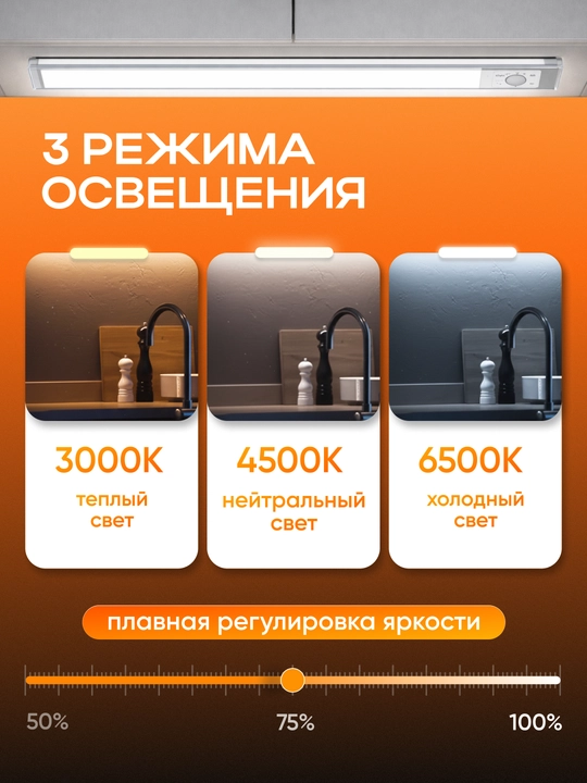 Светильник с датчиком движения, беспроводной, магнитное крепление, USB зарядка