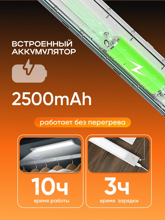 Светильник с датчиком движения, беспроводной, магнитное крепление, USB зарядка