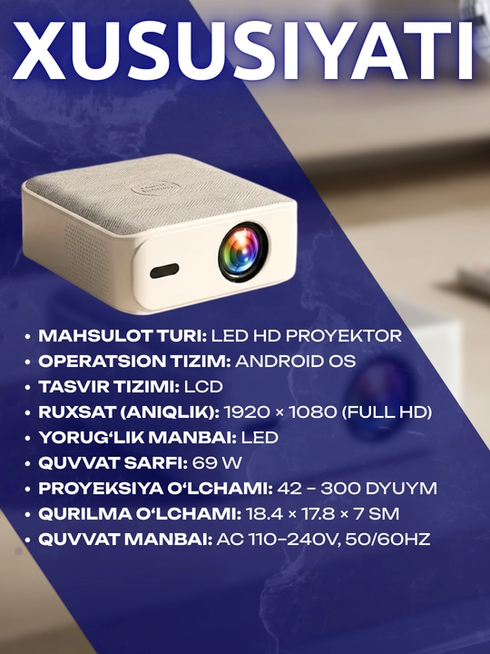 Проектор умный Android LED Full HD 1080p с Wi-Fi и Bluetooth
