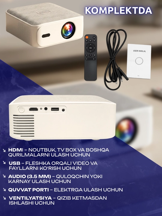 Проектор умный Android LED Full HD 1080p с Wi-Fi и Bluetooth