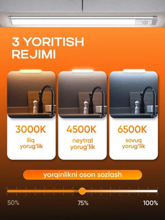 Светильник с датчиком движения, беспроводной, магнитное крепление, USB зарядка