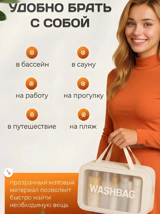 “WASHBAG” 4 xil o‘lchamli va 4 rangli suv o‘tkazmaydigan kosmetik sumkalar (PVX-neylon)