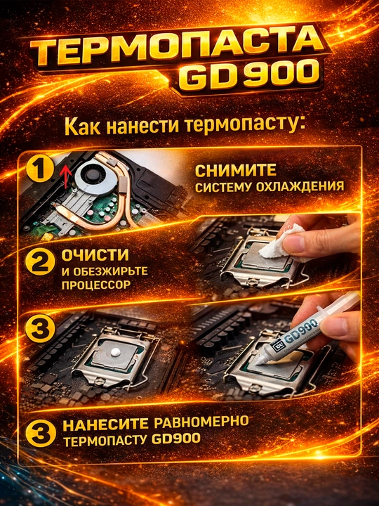 Термопаста GD900, 0.5 г, 4.8W, для видеокарт и процессоров