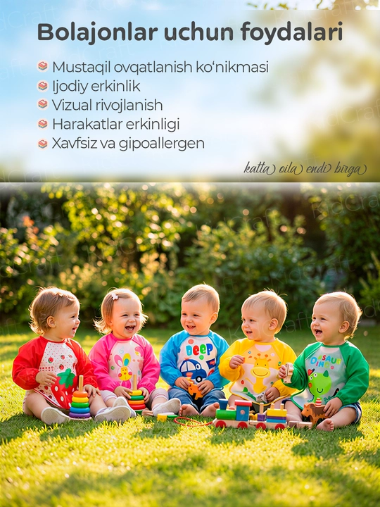 Bolalar uchun so'lakcha, yenglar bilan, rasm chizish va ijodkorlik uchun