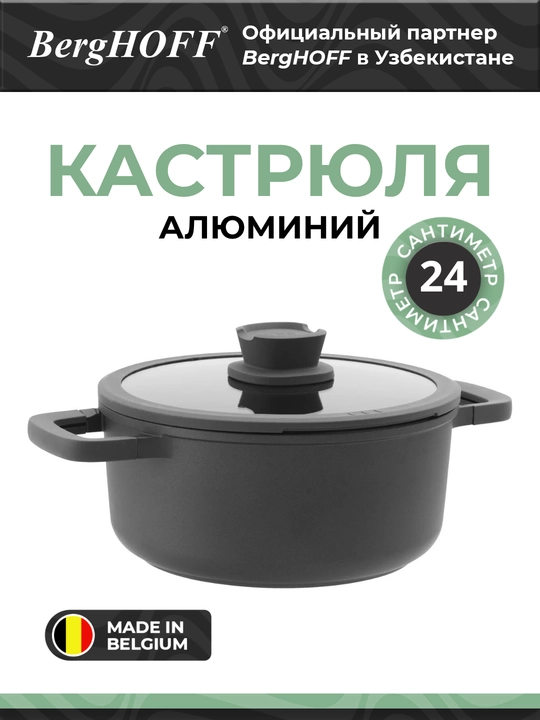 BergHOFF - Alyuminiy qopqoqli va yopishqoqlikka qarshi qoplamali bulyon qozoni - 