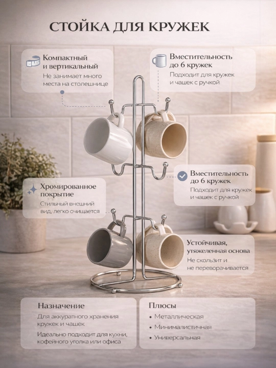 Krujka stoykasi, krujka ushlagich, krujka stendi, oshxona organayzeri, krujka osuvchi - 