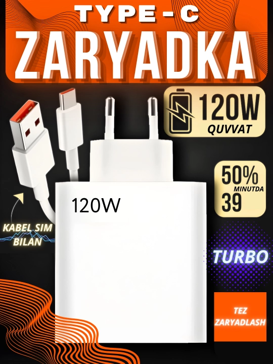 120W tez quvvatlash zaryadlovchi Type-C kabel, PD Fast Charge