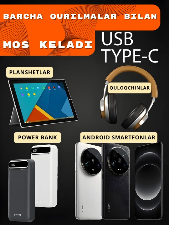120W tez quvvatlash zaryadlovchi Type-C kabel, PD Fast Charge