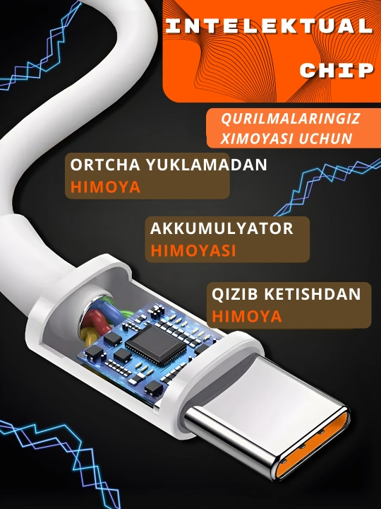 120W tez quvvatlash zaryadlovchi Type-C kabel, PD Fast Charge