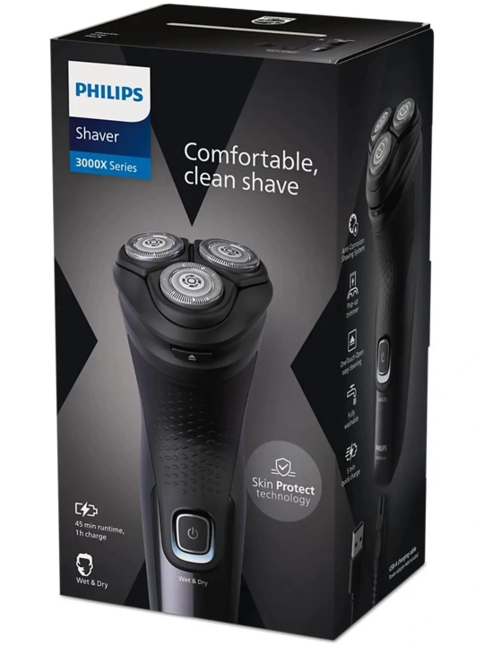 Электробритва Philips "X3021", автономная, роторная, 3 бреющих элемента, водонепроницаемая