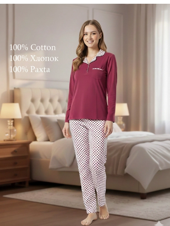 Ayollar uchun tungi ko'ylak pijama penuar yumshoq mato 100% paxta - 