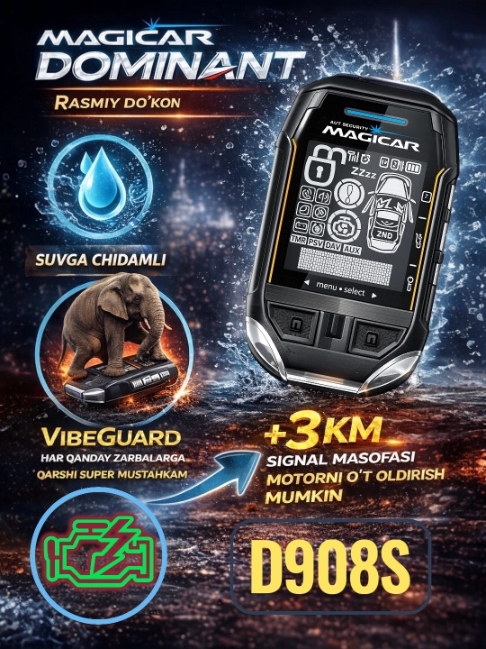 Avtomobil signalizatsiyasi Dominator Magicar, masofadan boshqarish pulti bilan, D908S