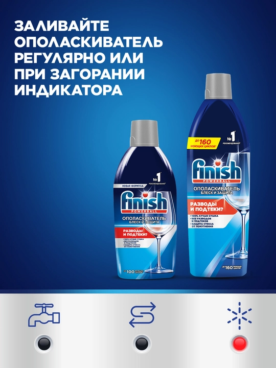 Ополаскиватель Finish для посуды в посудомоечных машинах, Блеск и Защита, 750 мл