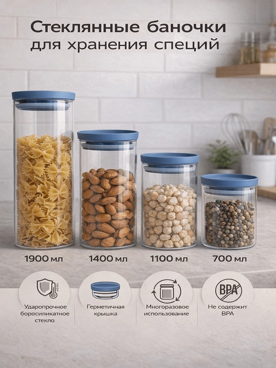 Стеклянные баночки для хранения специй  - 