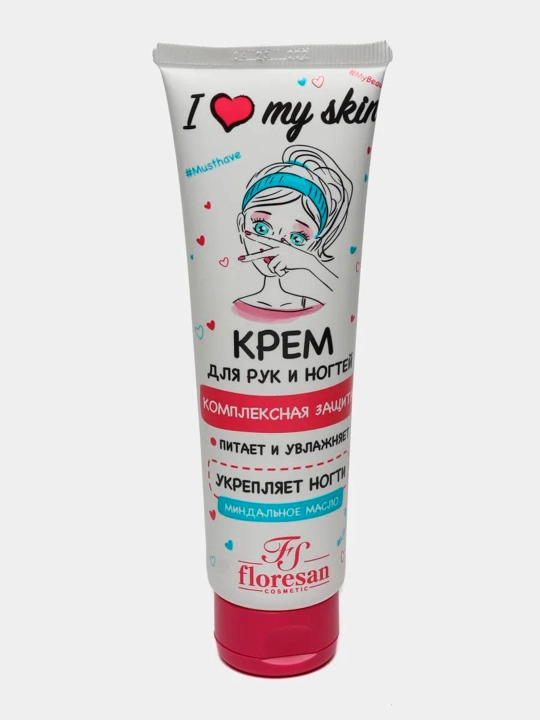 Qo'llar va tirnoqlar uchun krem Floresan Cosmetic I Love my skin, kompleks himoya, 100 ml - 