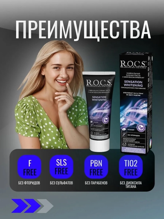 R.O.C.S. Tish pastasi Sensatsiyali oqartirgich, 74 g