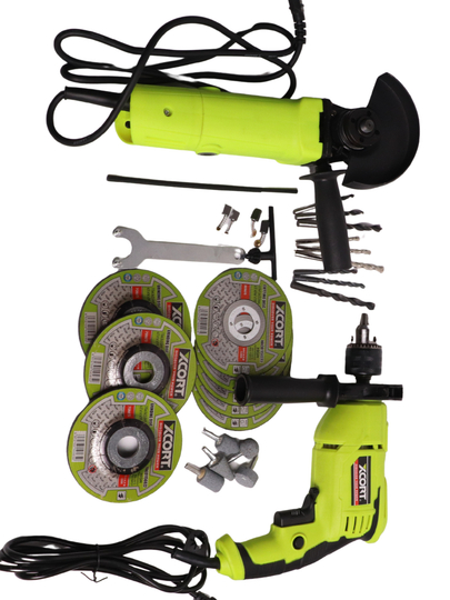 Zarbali drel XCORT 710 Vt + bolgarka 750 Vt, 13 mm / 115 mm, keys - 