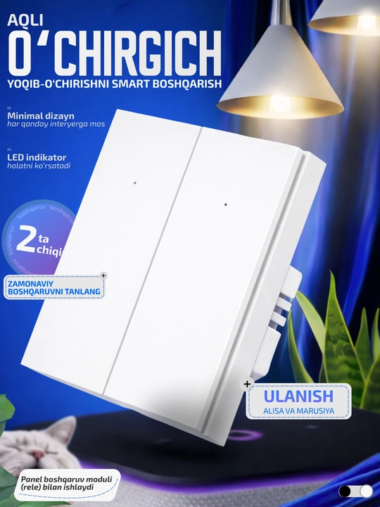 Aqlli o‘chirgich Wi-Fi, 1-2–3 zonali, LED indikatorli, devor uchun