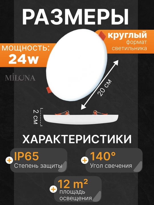 Лед панель светодиодная, встраиваемый, безрамочный, 2-48W