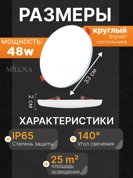 Лед панель светодиодная, встраиваемый, безрамочный, 2-48W