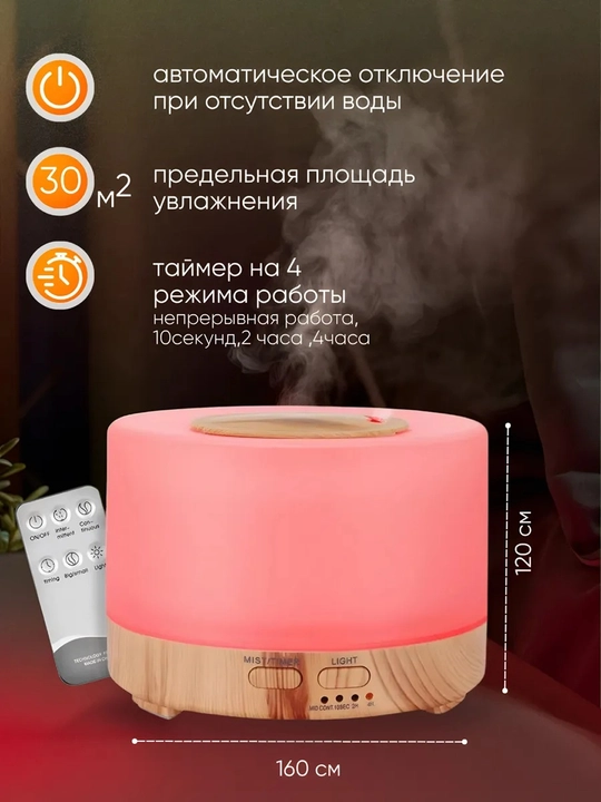 Увлажнитель воздуха, ультразвуковой аромадиффузор, ночник для дома, звуки природы, 200 мл