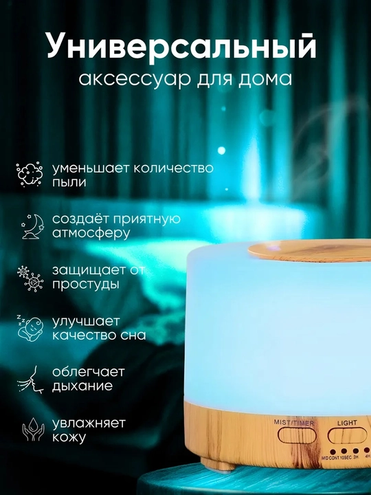Увлажнитель воздуха, ультразвуковой аромадиффузор, ночник для дома, звуки природы, 200 мл