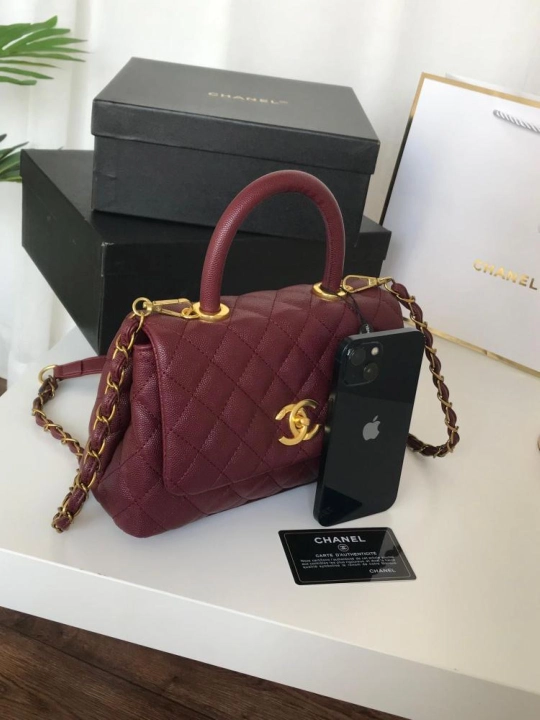 CHANEL Coco Bag, Ayollar uchun mini sumka, kvadrat tikuvli, qo‘lga tutqichli