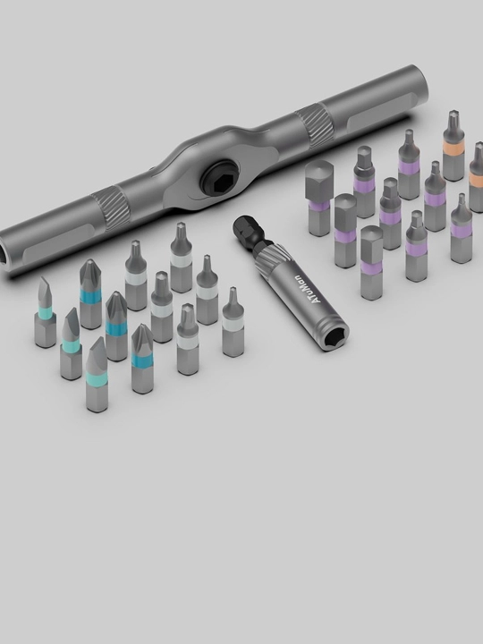 Treshotkali universal asboblar to‘plami — HEX TORX PH SL bitlar, 25+ dona, quti bilan