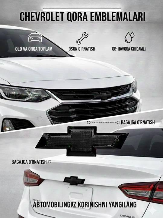 Chevrolet Tracker, Cobalt, Onix uchun emblema, oldi va orqa, Black Piano - 