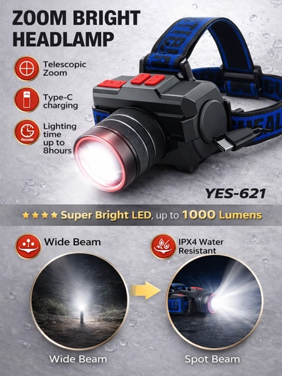 Professional LED bosh fonar — kuchli, quvvatlanuvchi chiroq fanar, Fonar, Batareyka - 