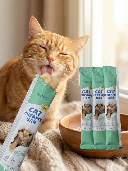 Tovuq va echki suti qo‘shilgan Faenbei Cat Creamy Bar kremli mushuklar uchun shirinlik - 
