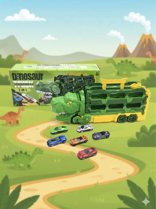 Dinozavr yuk mashinasi – avtomobillar uchun treyler (2-in-1) - 