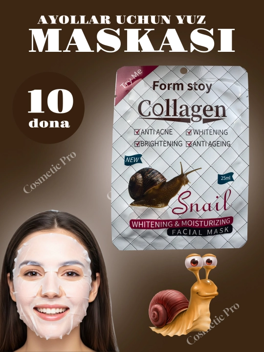 Yuz uchun 10, 5 niqob to‘plami - aloe, guruch, kollagen, avokado, namlash va parvarishlash