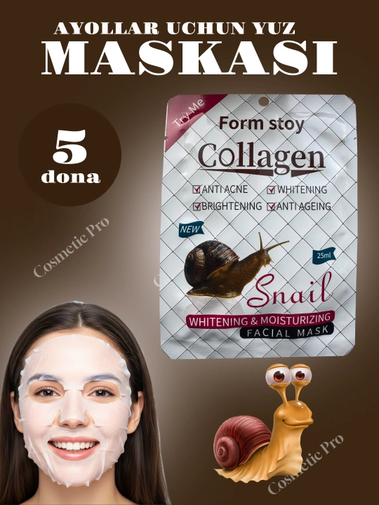 Yuz uchun 10, 5 niqob to‘plami - aloe, guruch, kollagen, avokado, namlash va parvarishlash