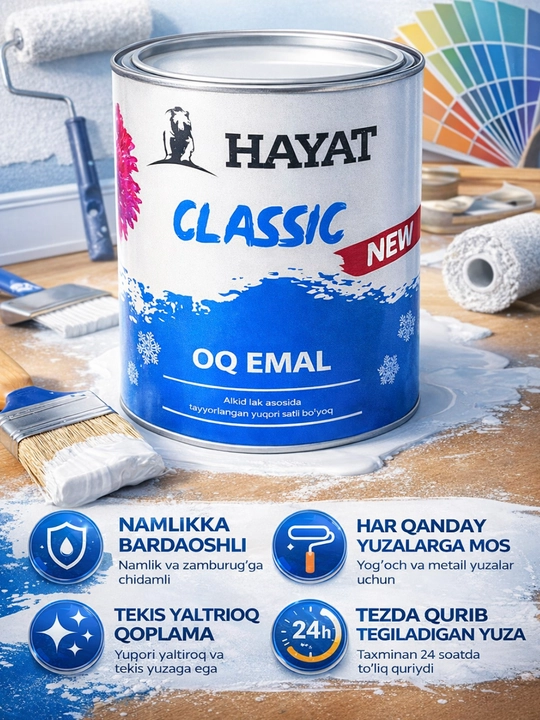 Эмалевая краска HAYAT Classic White – 3 кг